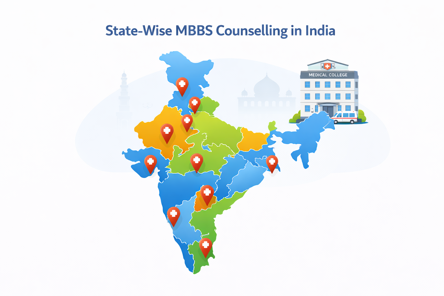 State wise MBBS counselling and medical colleges in India